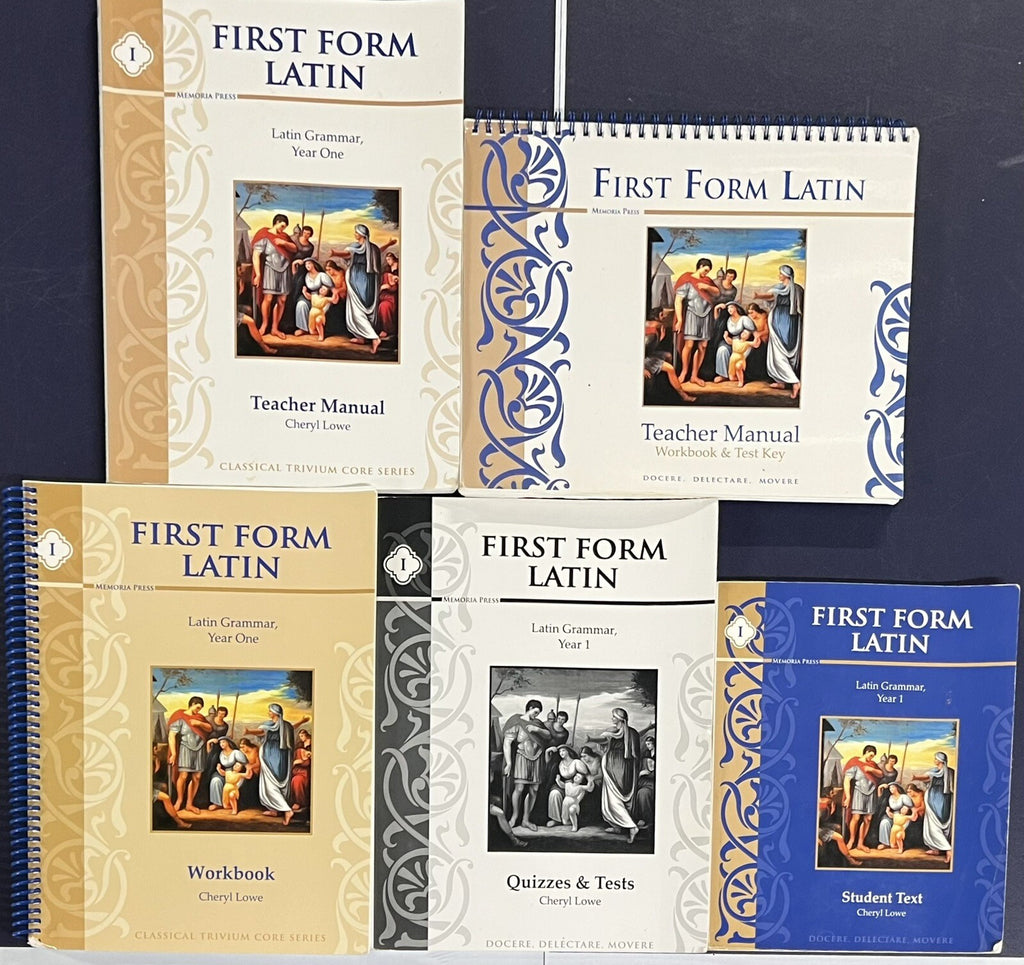 First Form Latin Memoria Press set student text workbook teacher manual key0