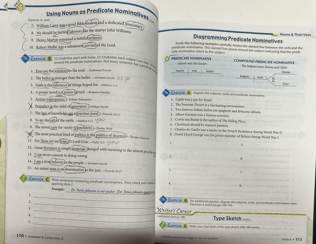Abeka Grammar Composition II SET worktext quizzes tests teacher key 6th ed READ!3