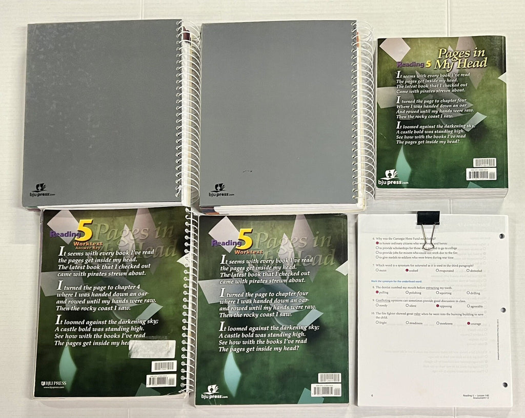BJU Reading 5 SET Textbook Worktext Teachers Editions 1 & 2 Answer Key Tests1