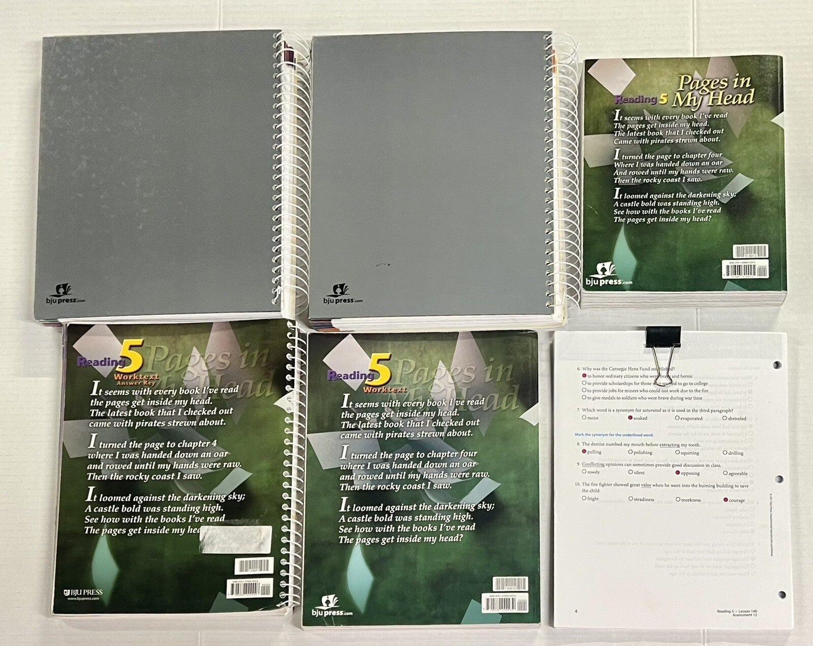 BJU Reading 5 SET Textbook Worktext Teachers Editions 1 & 2 Answer Key Tests1