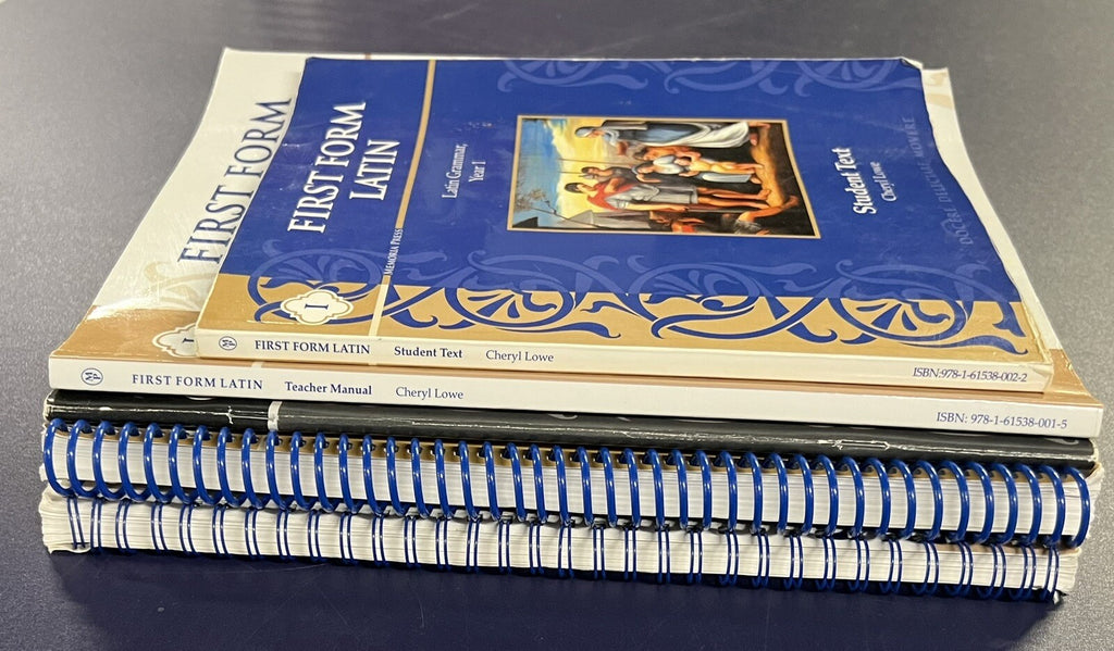 First Form Latin Memoria Press set student text workbook teacher manual key5
