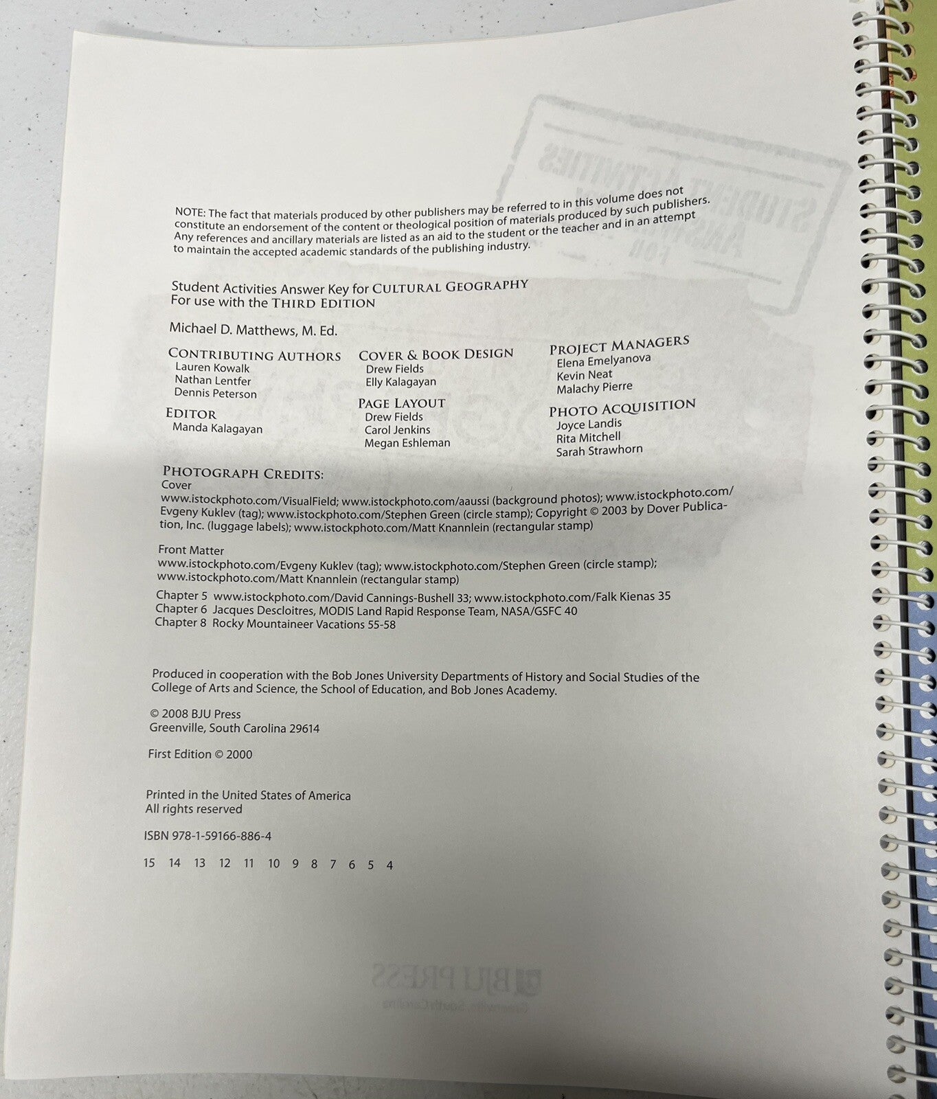 BJU Cultural Geography Student Activities Manual Answer Key third edition1