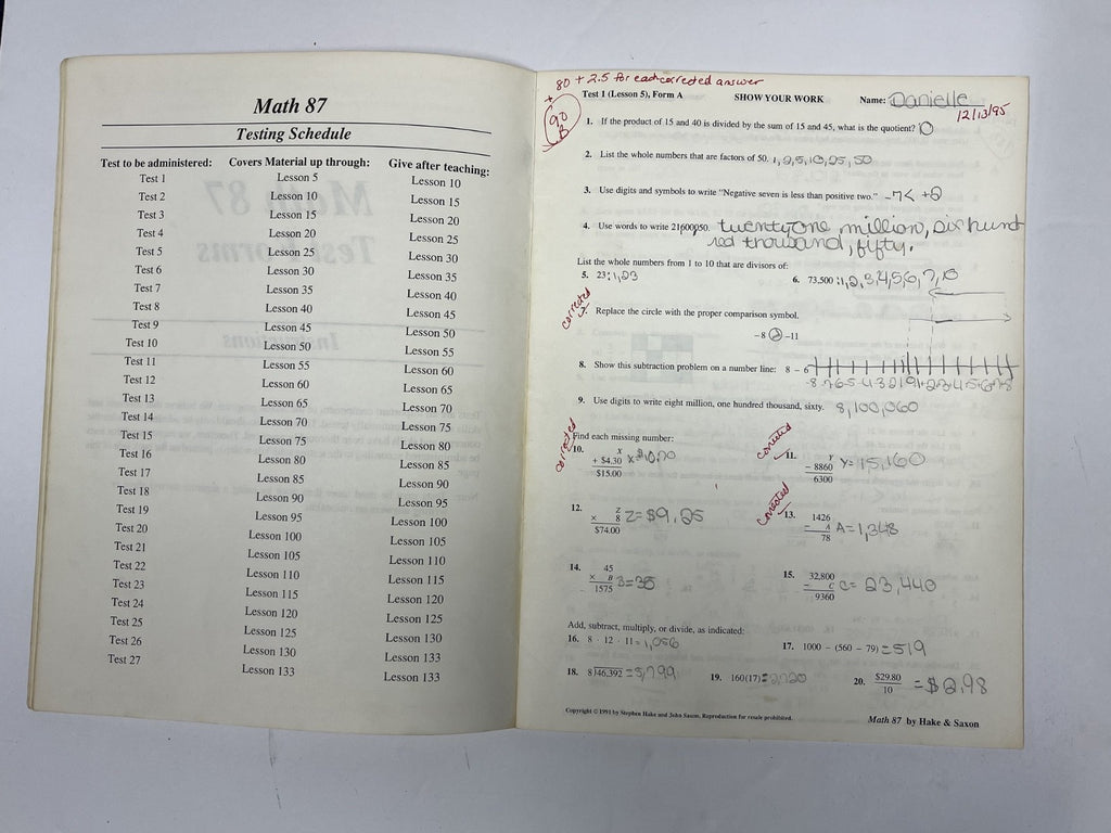 Saxon Math 87 SET textbook home study packet test forms  homeschool  READ4