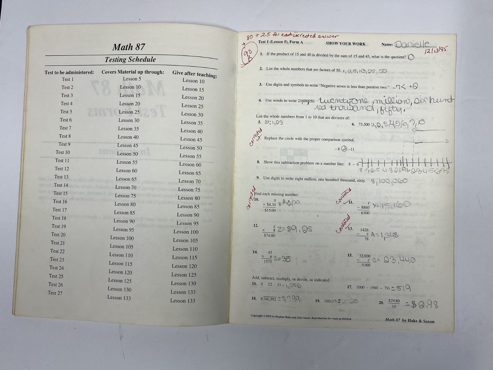 Saxon Math 87 SET textbook home study packet test forms  homeschool  READ4