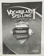 Abeka Vocabulary Spelling Poetry I 1 Quiz Key teacher current sixth ed 7th grade0