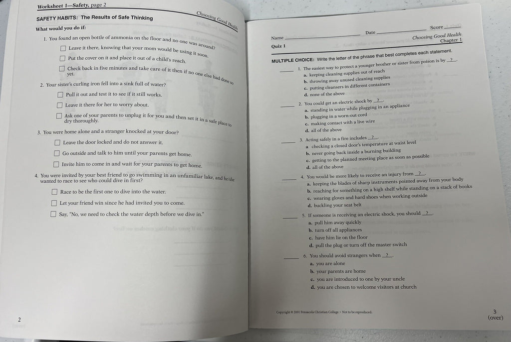 Abeka Choosing Good Health SET 6th grade homeschool READ description see photos9