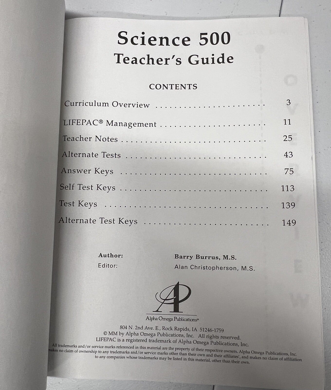 Lifepac Science Grade 5 Teacher’s Guide and Units 2, 3, 8, & 10 Alpha Omega1