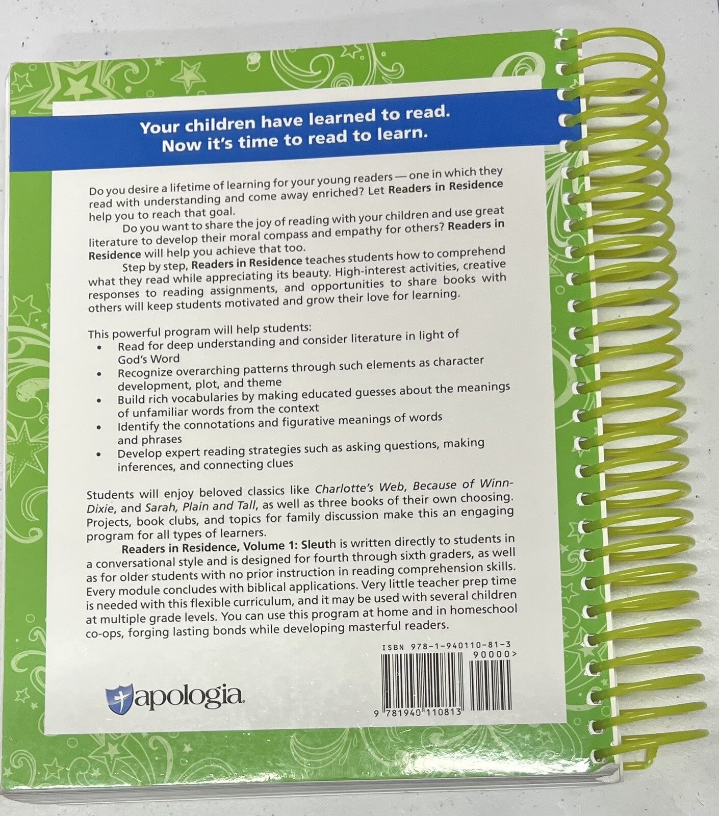 Readers in Residence Vol 1 Sleuth Student Text Workbook Apologia Debra Bell1
