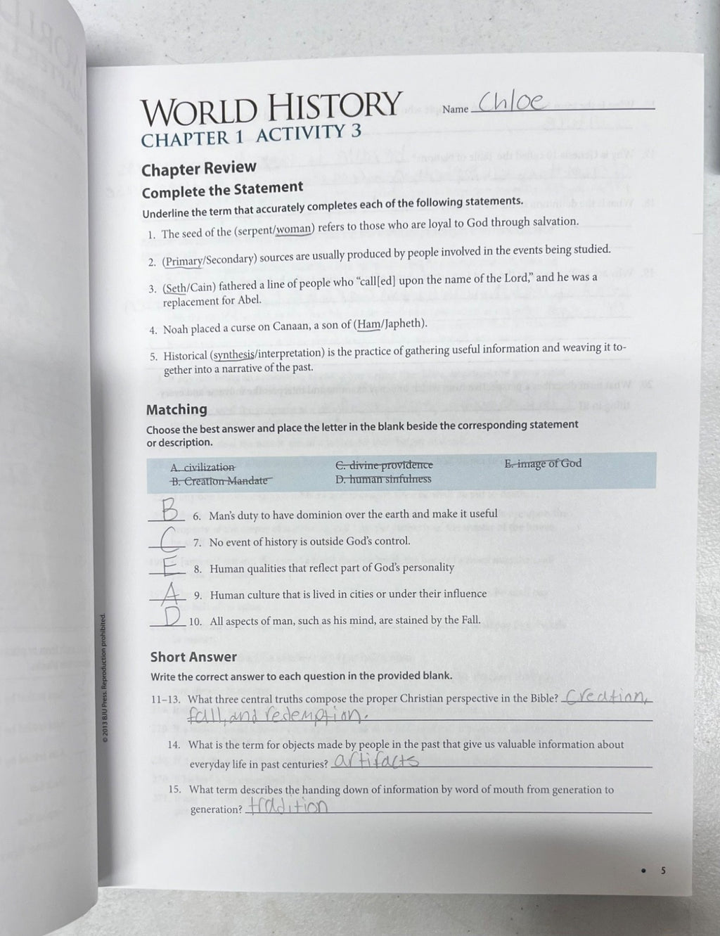 BJU World History Student Activities 4th edition fourth2