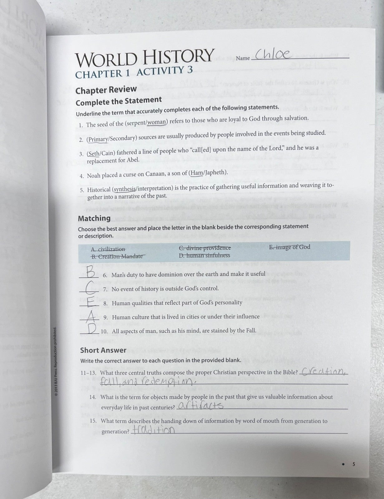 BJU World History Student Activities 4th edition fourth2
