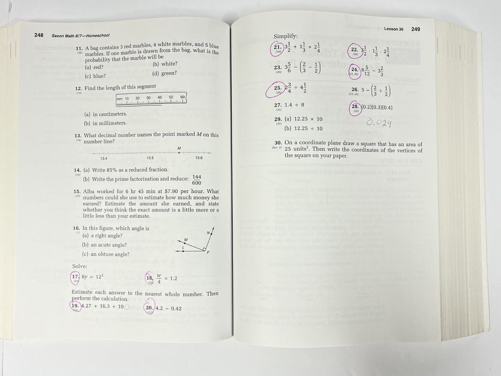 Saxon Math 8/7 complete set Textbook Solution Manual Tests and Worksheets4