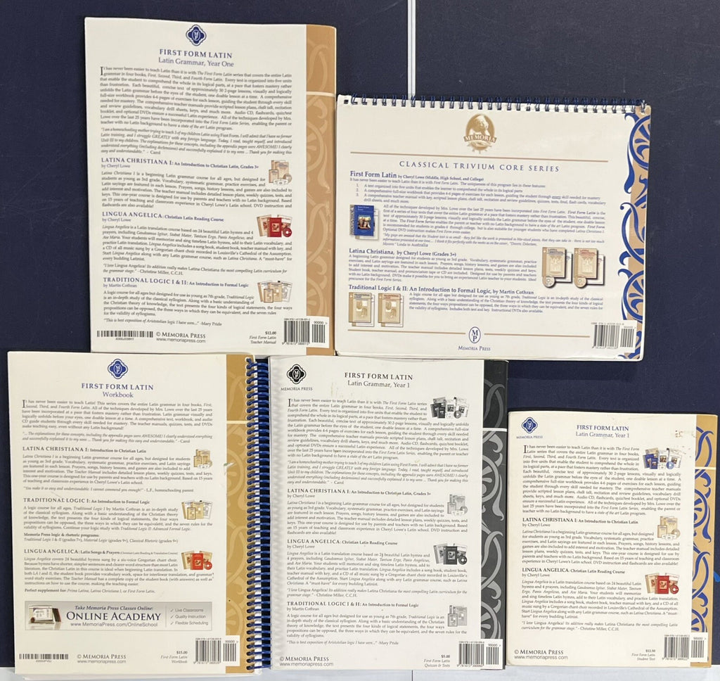 First Form Latin Memoria Press set student text workbook teacher manual key1