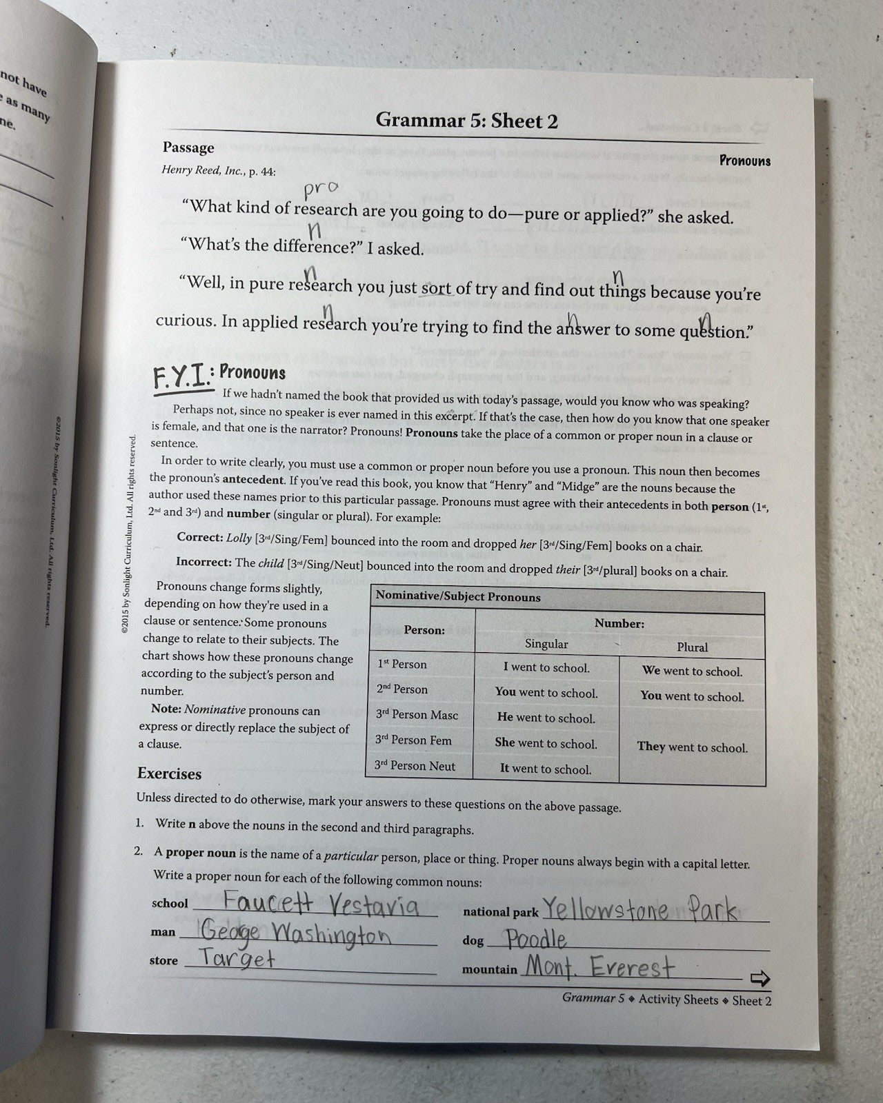 Sonlight Grammar 5 Activity Sheets homeschool Densmer2