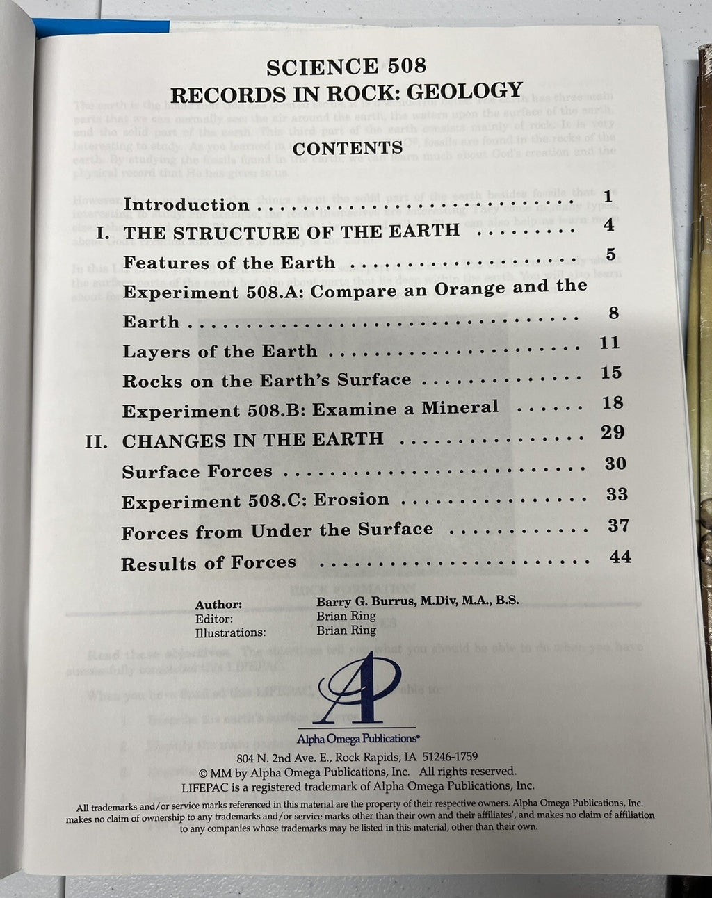 Lifepac Science Grade 5 Teacher’s Guide and Units 2, 3, 8, & 10 Alpha Omega5