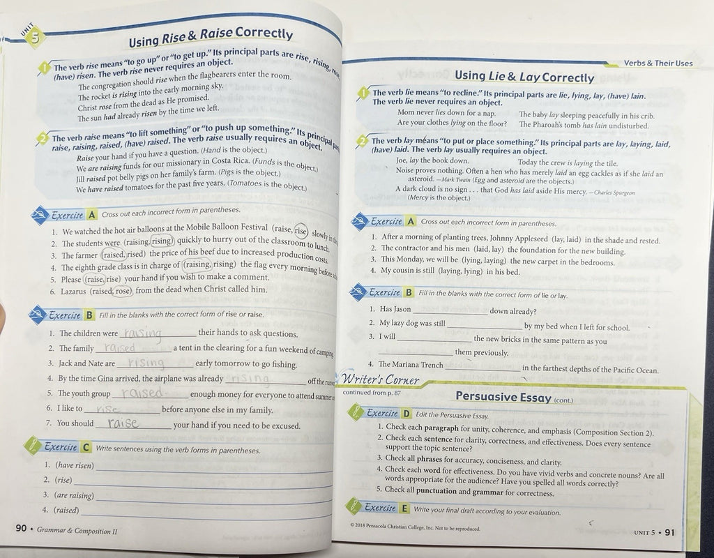 Abeka Grammar Composition II SET worktext quizzes tests teacher key 6th ed READ!5