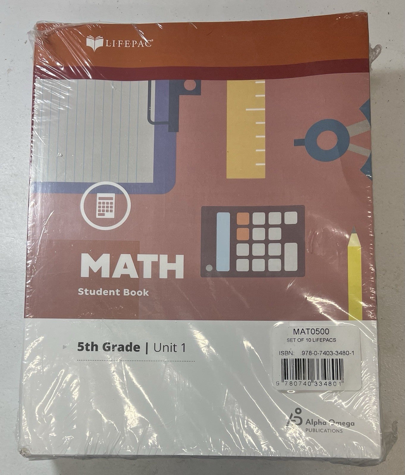 Lifepac Math 5th grade set New, Sealed.  Alpha Omega AOP0