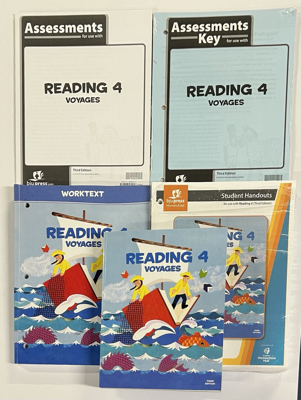 BJU Reading 4 SET voyages Textbook, Worktext, Assessments, Key, Student Handouts0