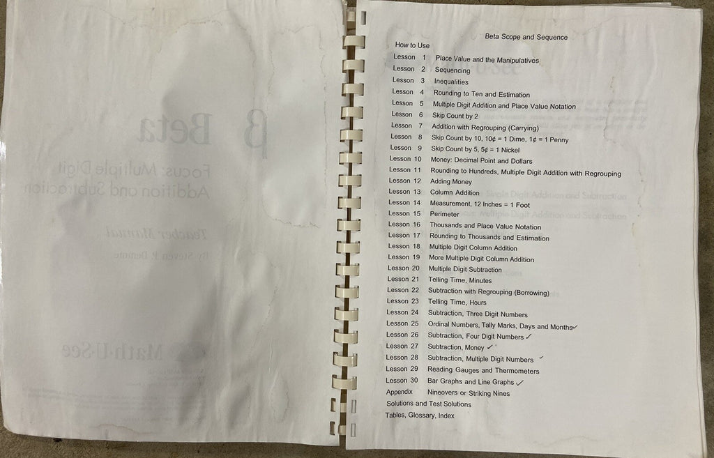 Math U See Beta Teacher Manual and Tests multi digit addition subtraction5