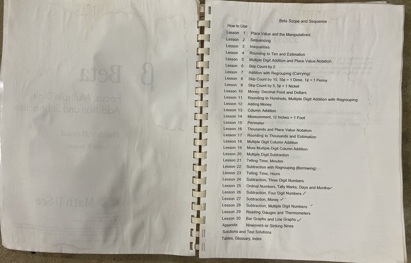 Math U See Beta Teacher Manual and Tests multi digit addition subtraction5