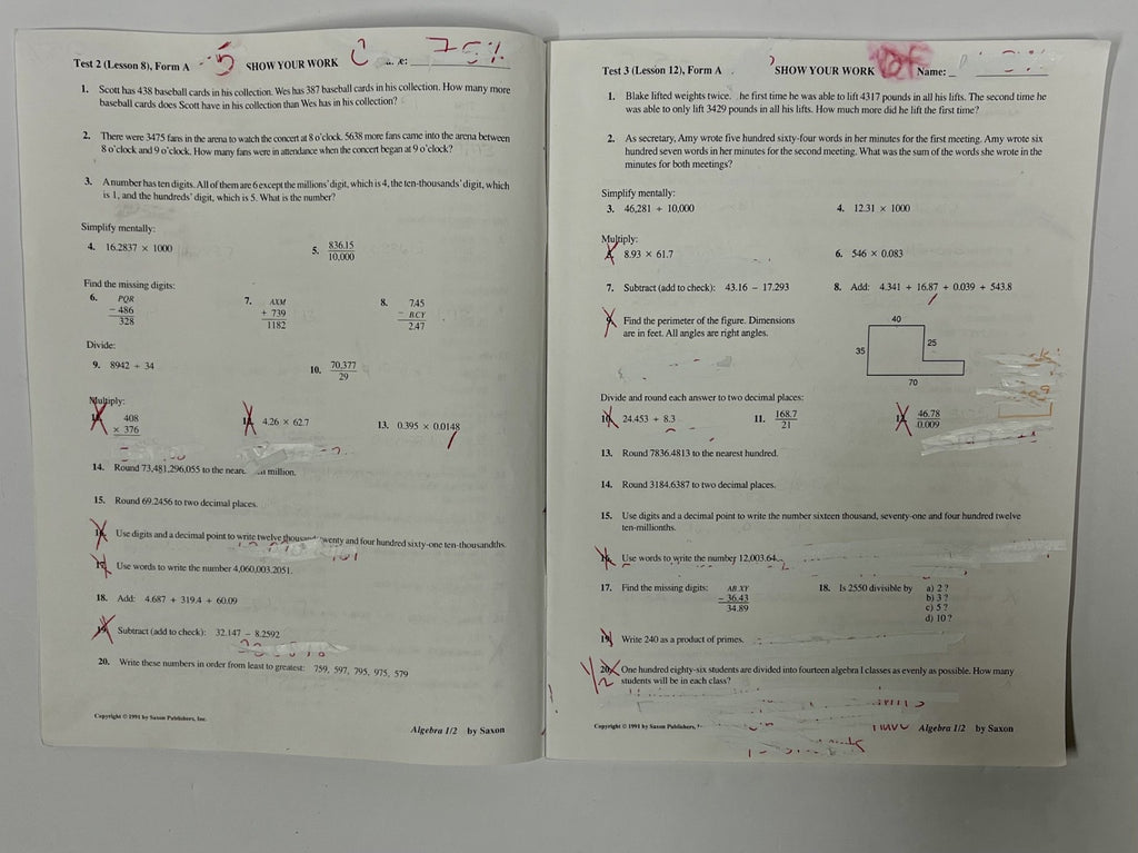 Saxon Algebra 1/2 Second Edition 2nd, set Homeschool math textbook tests packet2