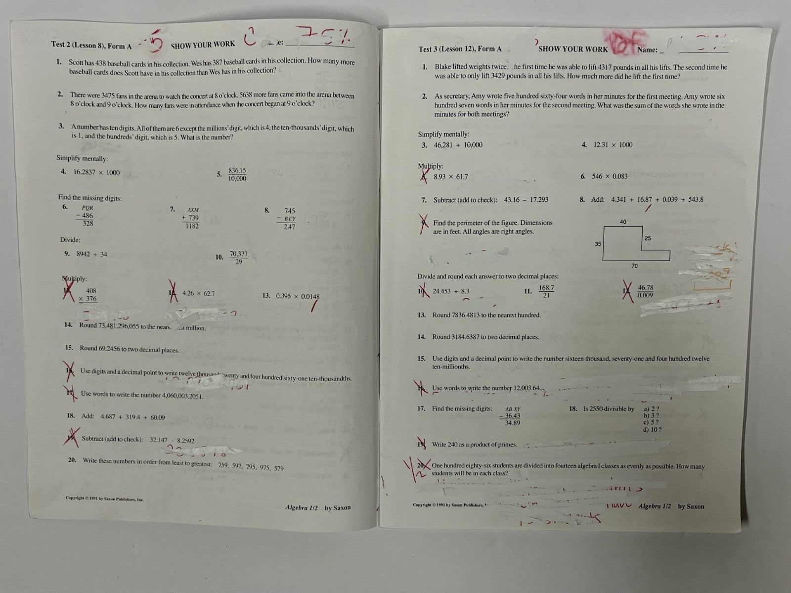 Saxon Algebra 1/2 Second Edition 2nd, set Homeschool math textbook tests packet2