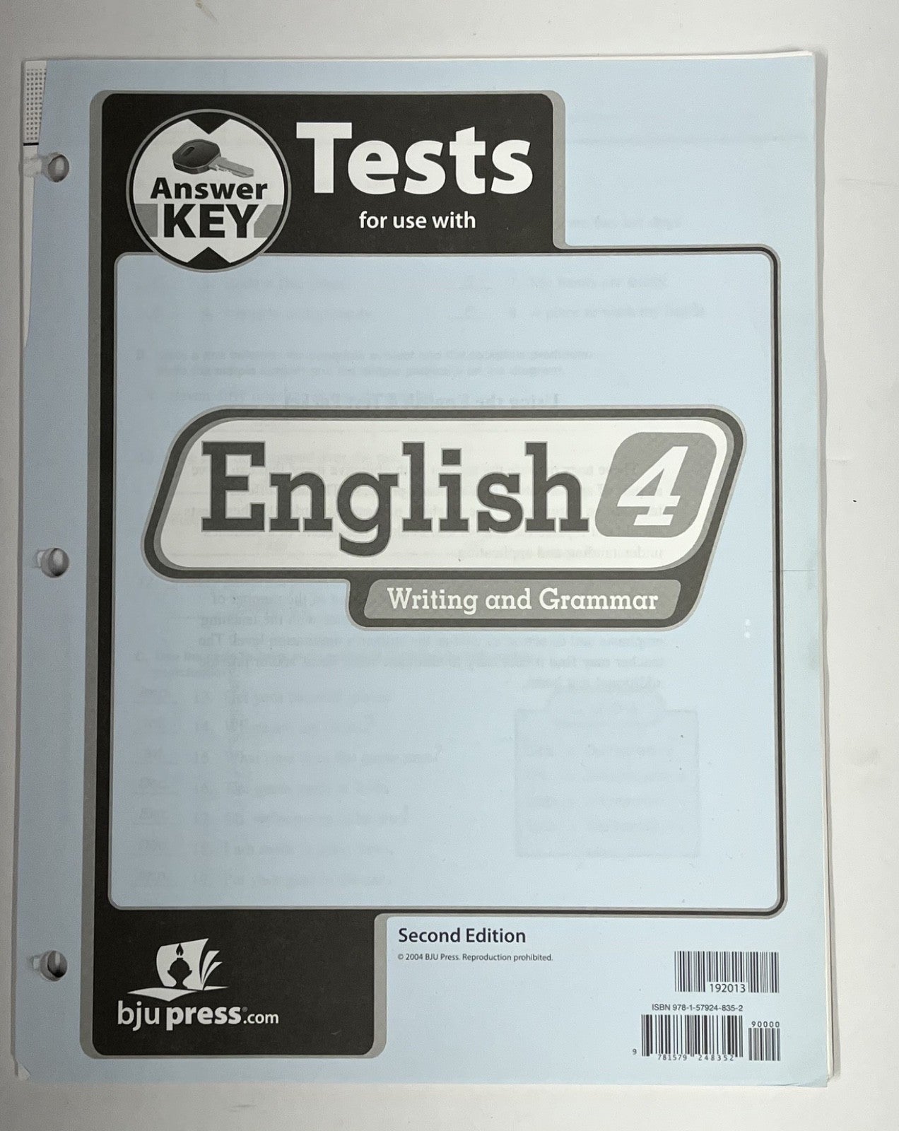 BJU English 4 answer key for tests  2nd edition0