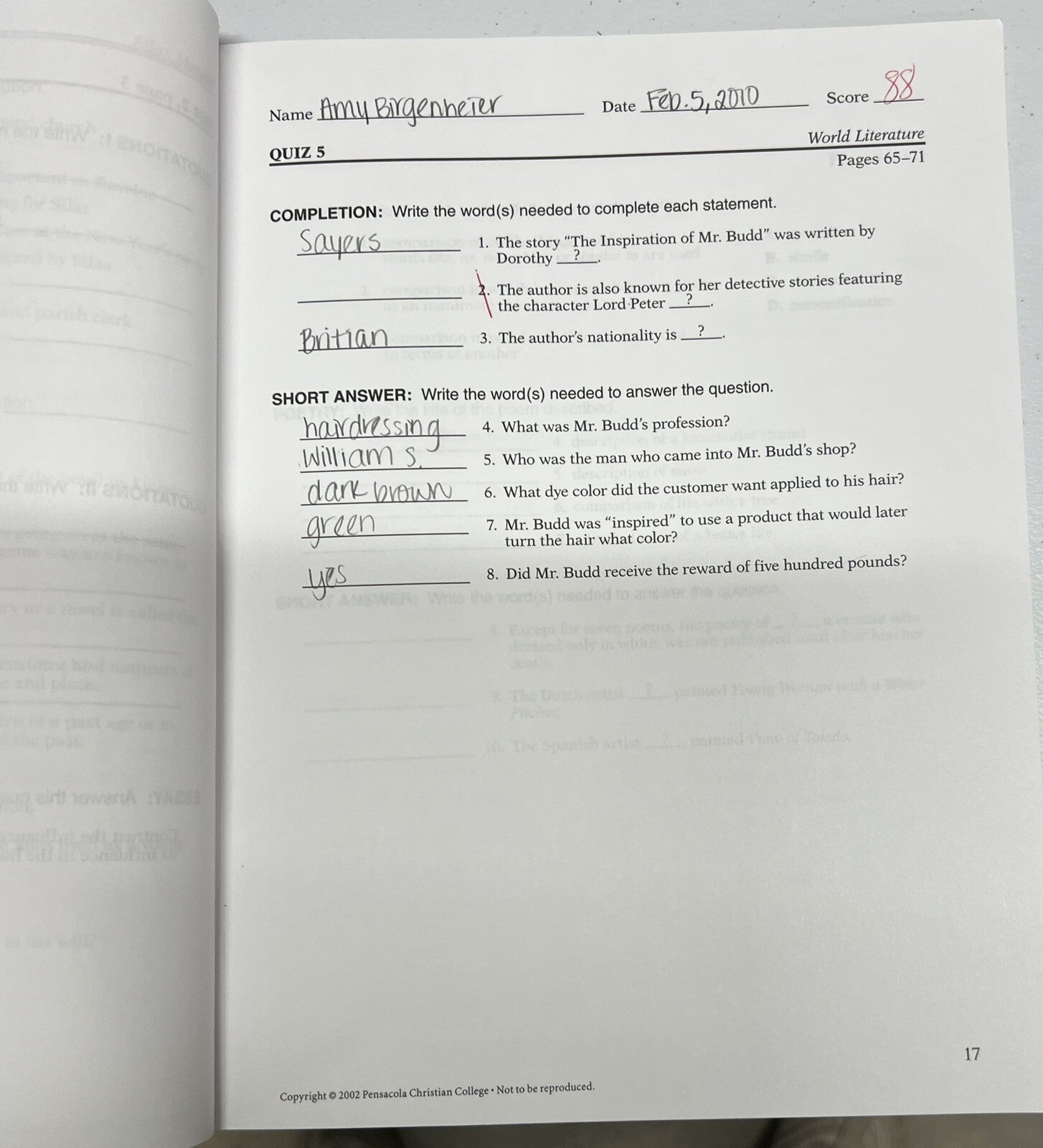 Abeka World Literature vol 4 10th gr Homeschool set Textbook, Tests Quiz & Key7