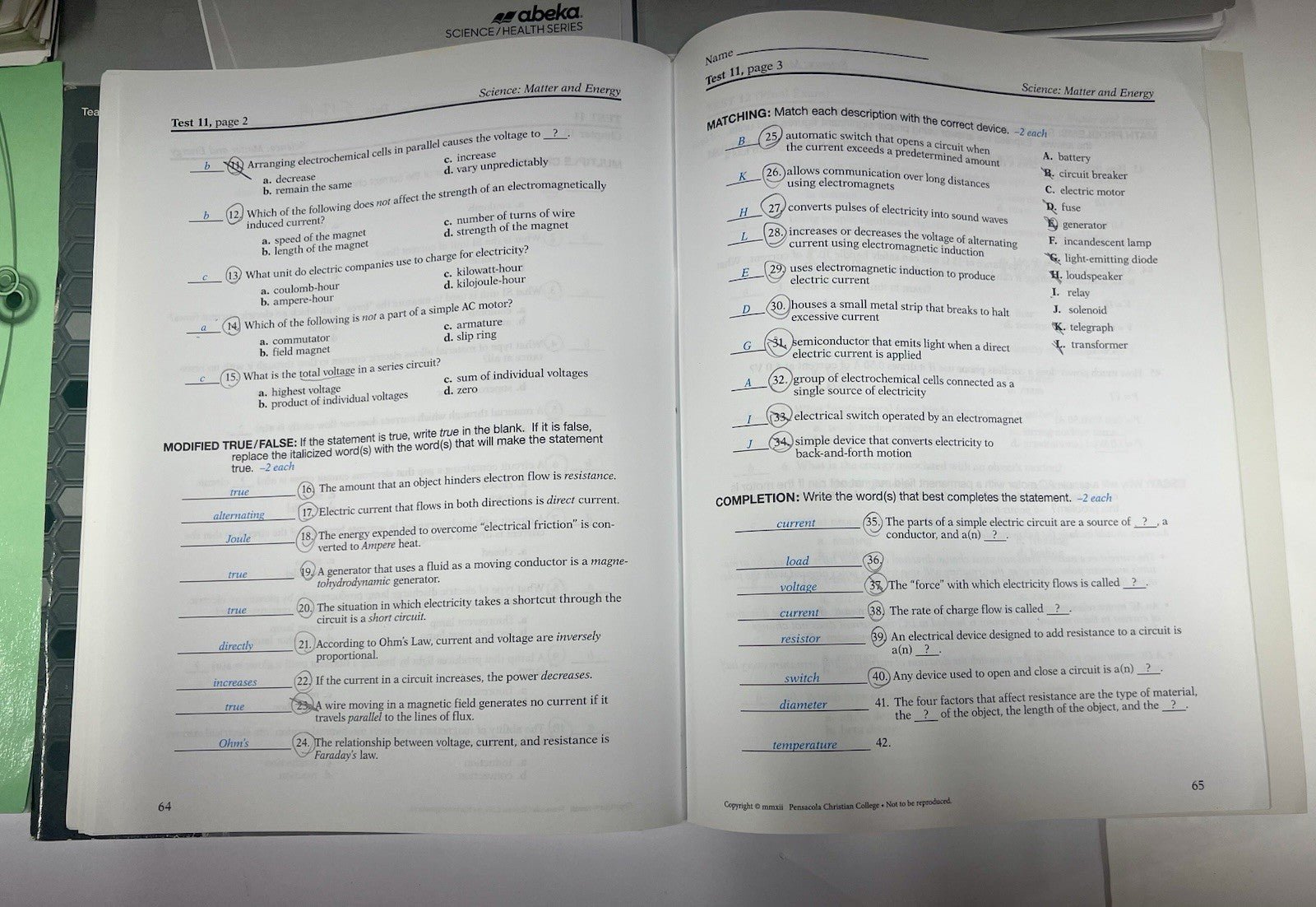 Abeka Science Matter and Energy Complete Set homeschool science3