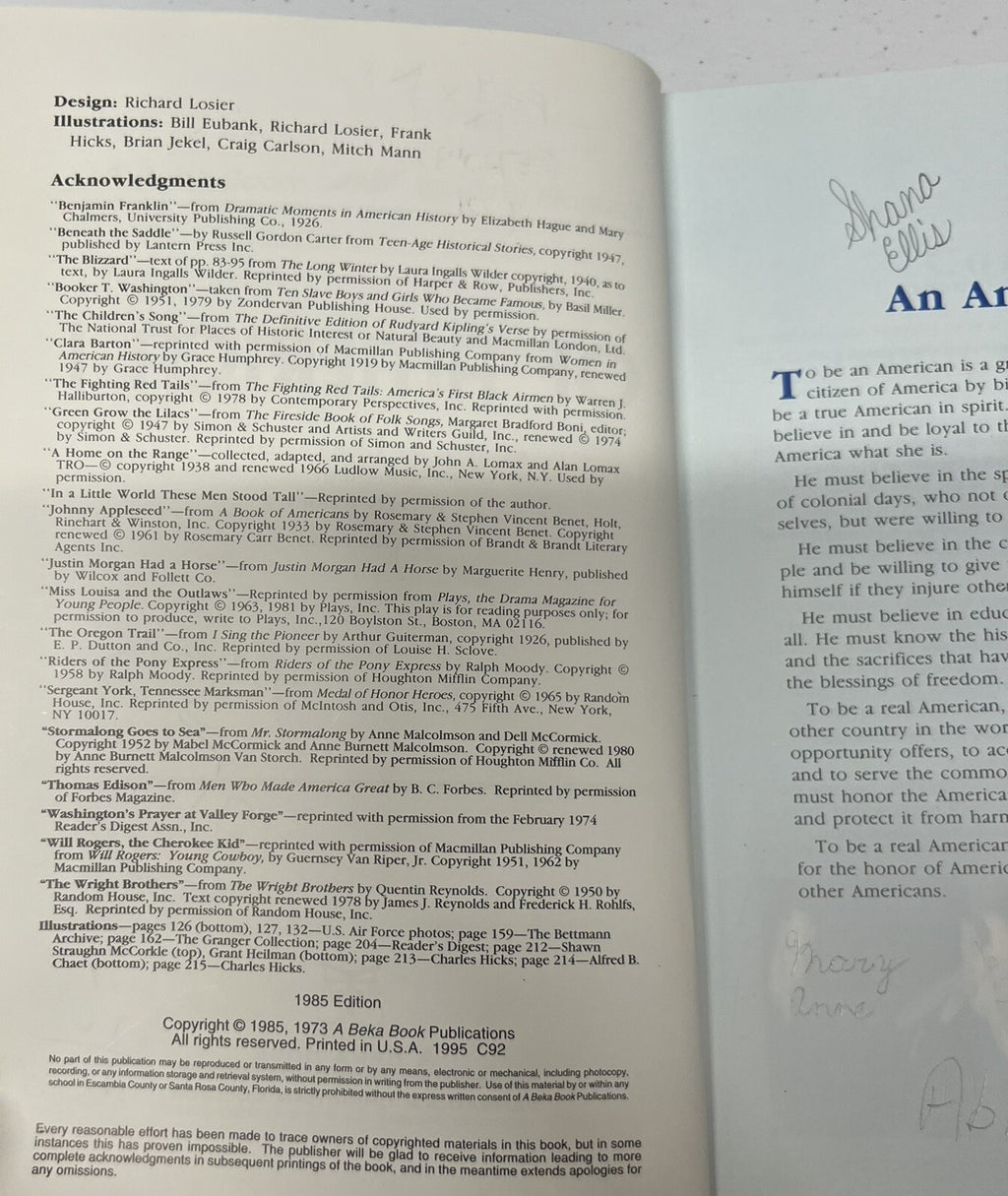 Abeka OF AMERICA 1  5th grade Reader 5.2 Homeschool READ Description!2