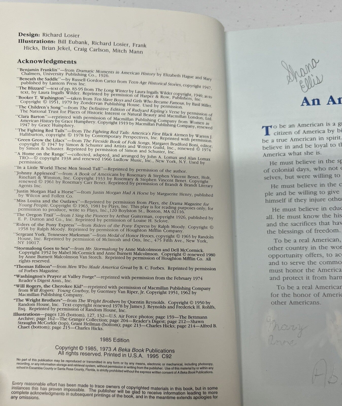 Abeka OF AMERICA 1  5th grade Reader 5.2 Homeschool READ Description!2