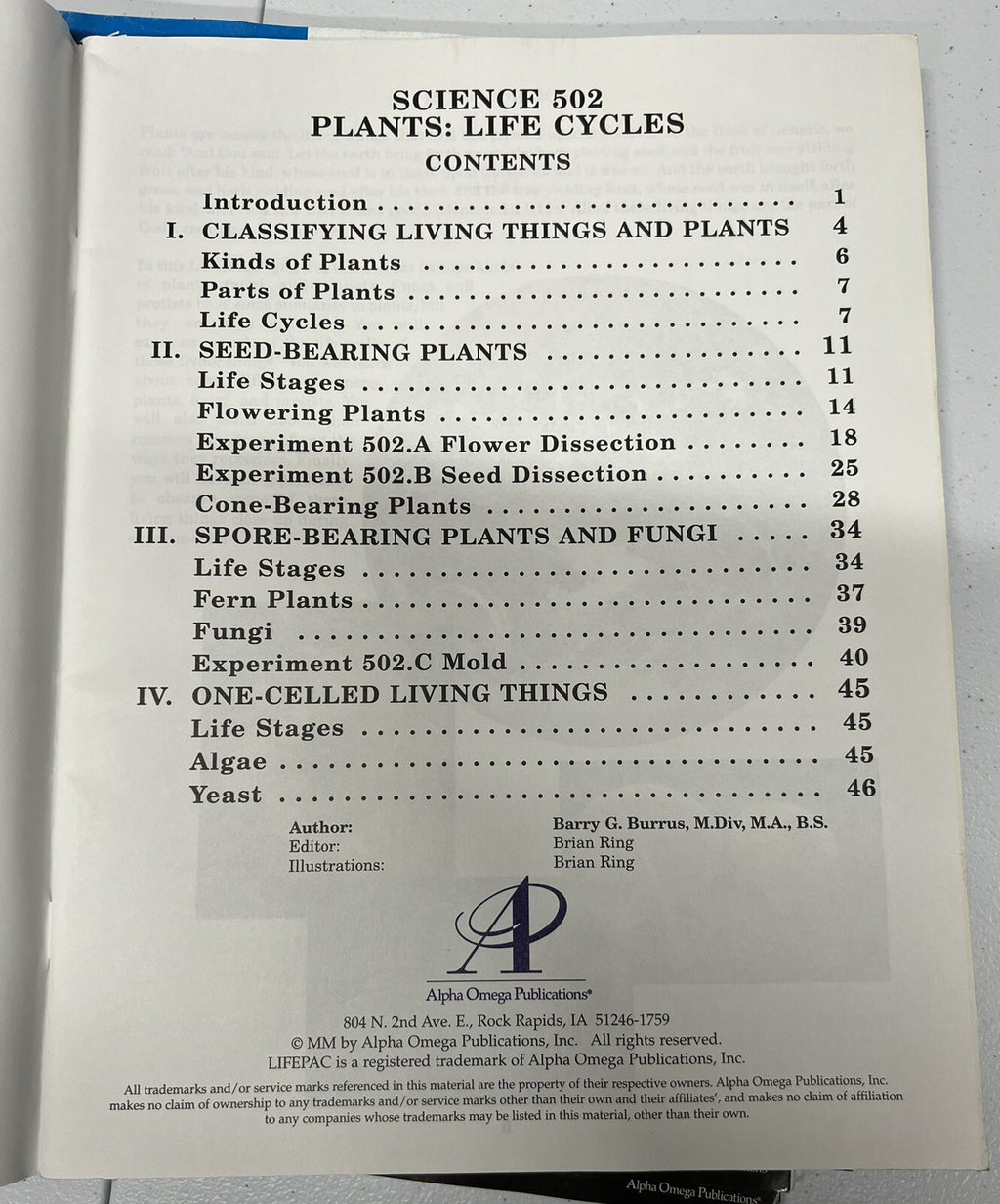 Lifepac Science Grade 5 Teacher’s Guide and Units 2, 3, 8, & 10 Alpha Omega3