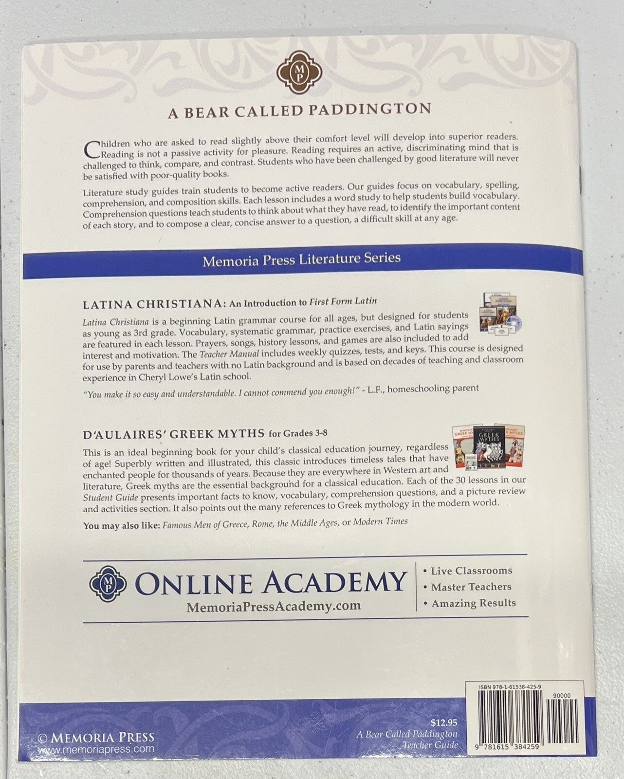 Memoria Press A Bear Called Paddington Teacher Guide by Jessica Watson1