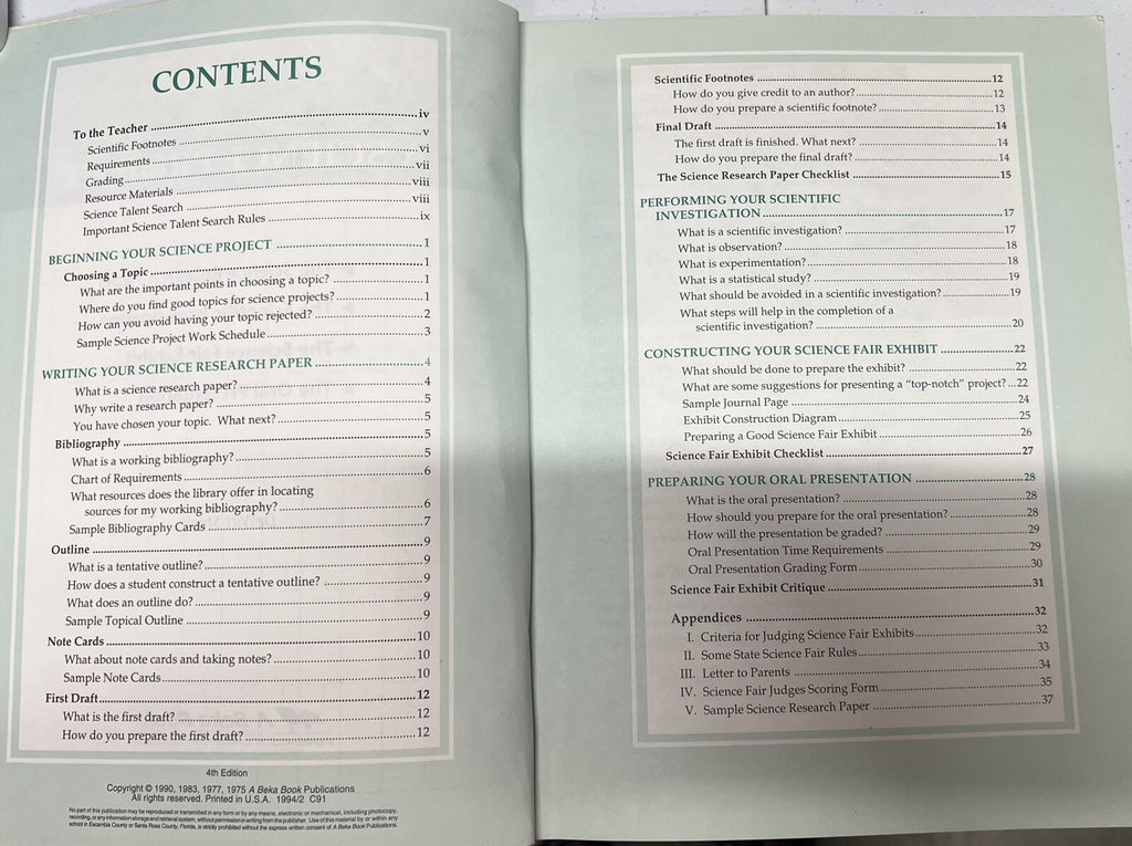 Abeka A Science Project guide 4th edition Homeschool4