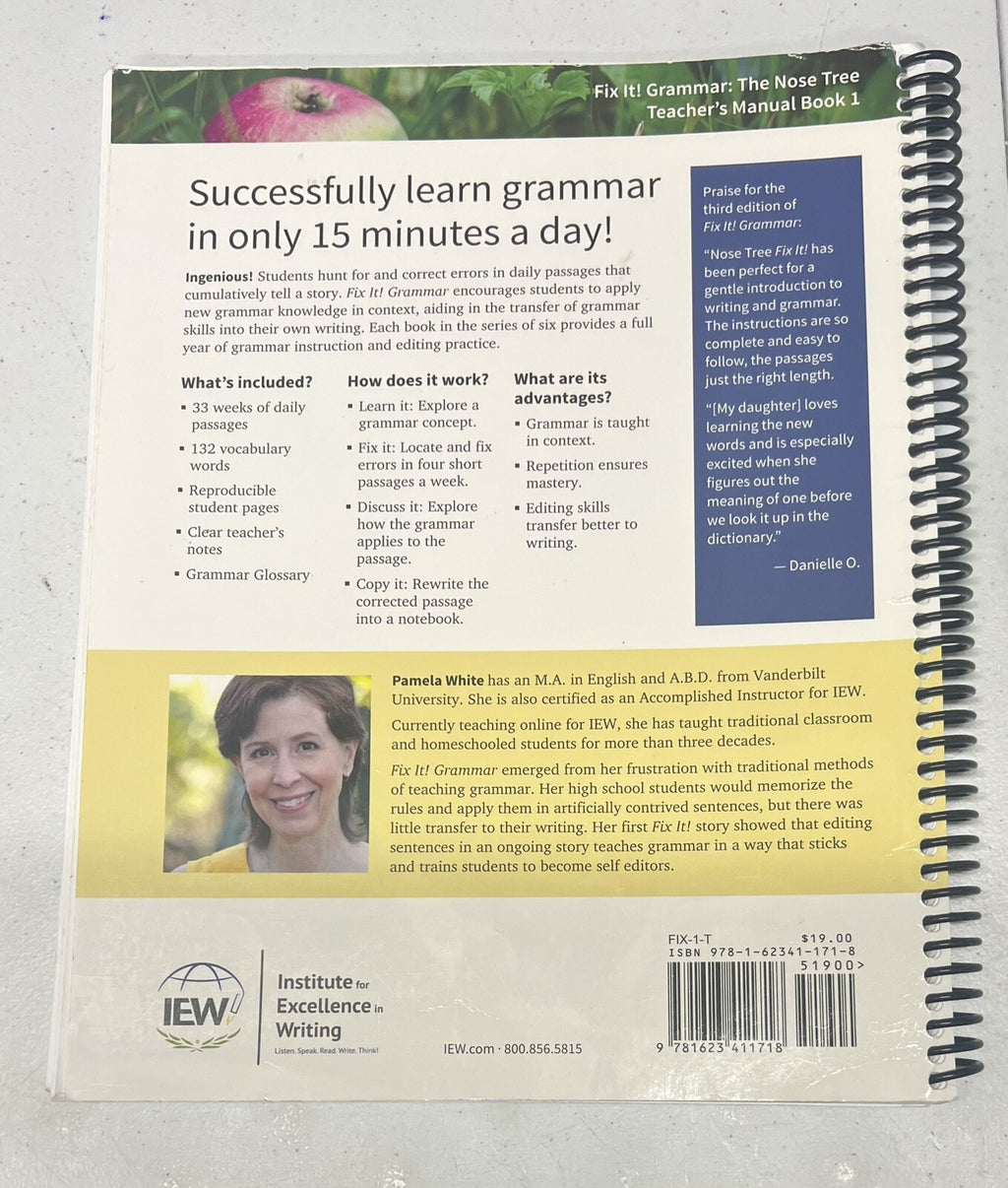 IEW Fix It Grammar The Nose Tree Teacher's Manual Book 1  3rd Edition homeschool1