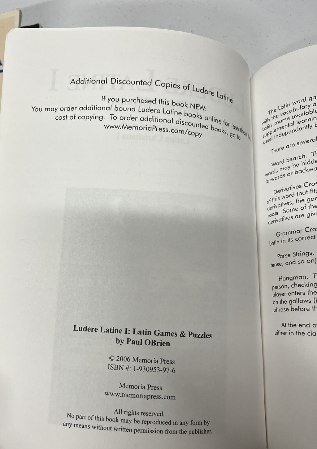 Latin Memoria Press LUDERE LATINE I Latina Christiana Activity Book2