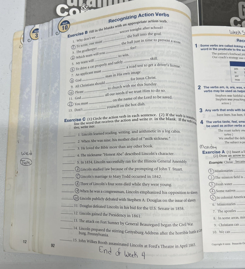 Abeka Grammar and Composition iii 3 SET fifth edition work-text key tests READ!5