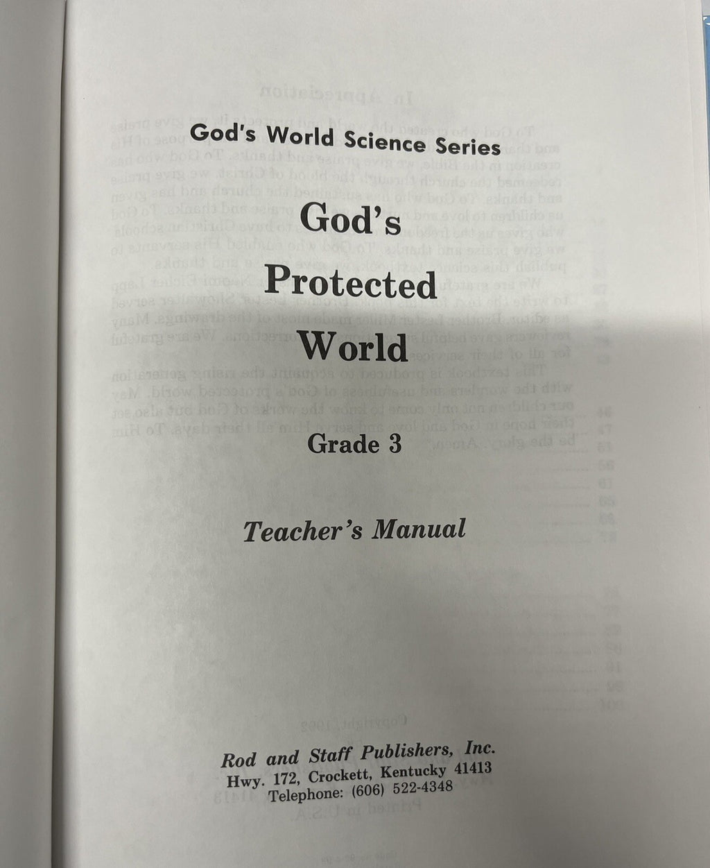 Rod & Staff  God's Protected World  Science 3 Teacher's Manual  Homeschool1