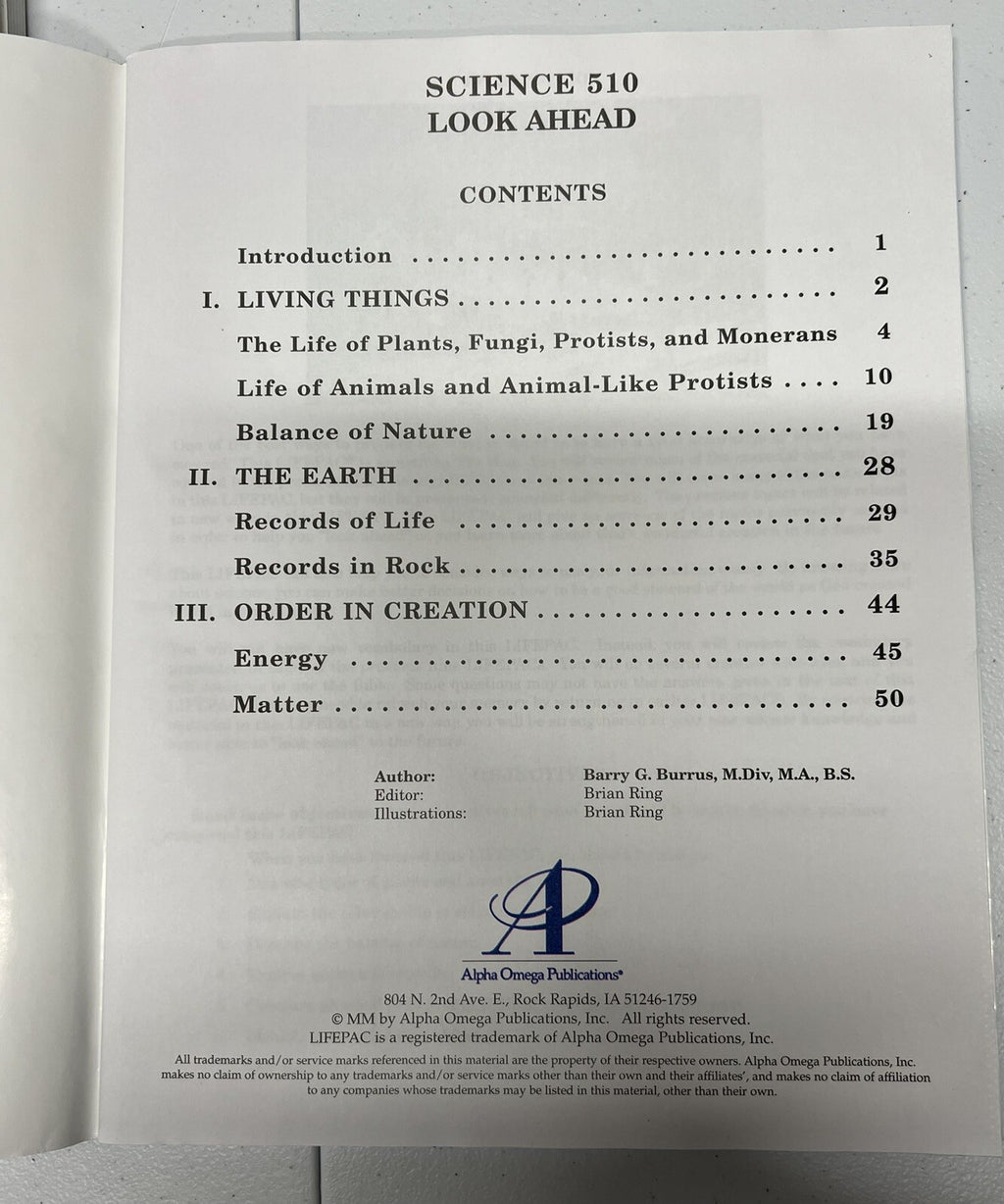 Lifepac Science Grade 5 Teacher’s Guide and Units 2, 3, 8, & 10 Alpha Omega6