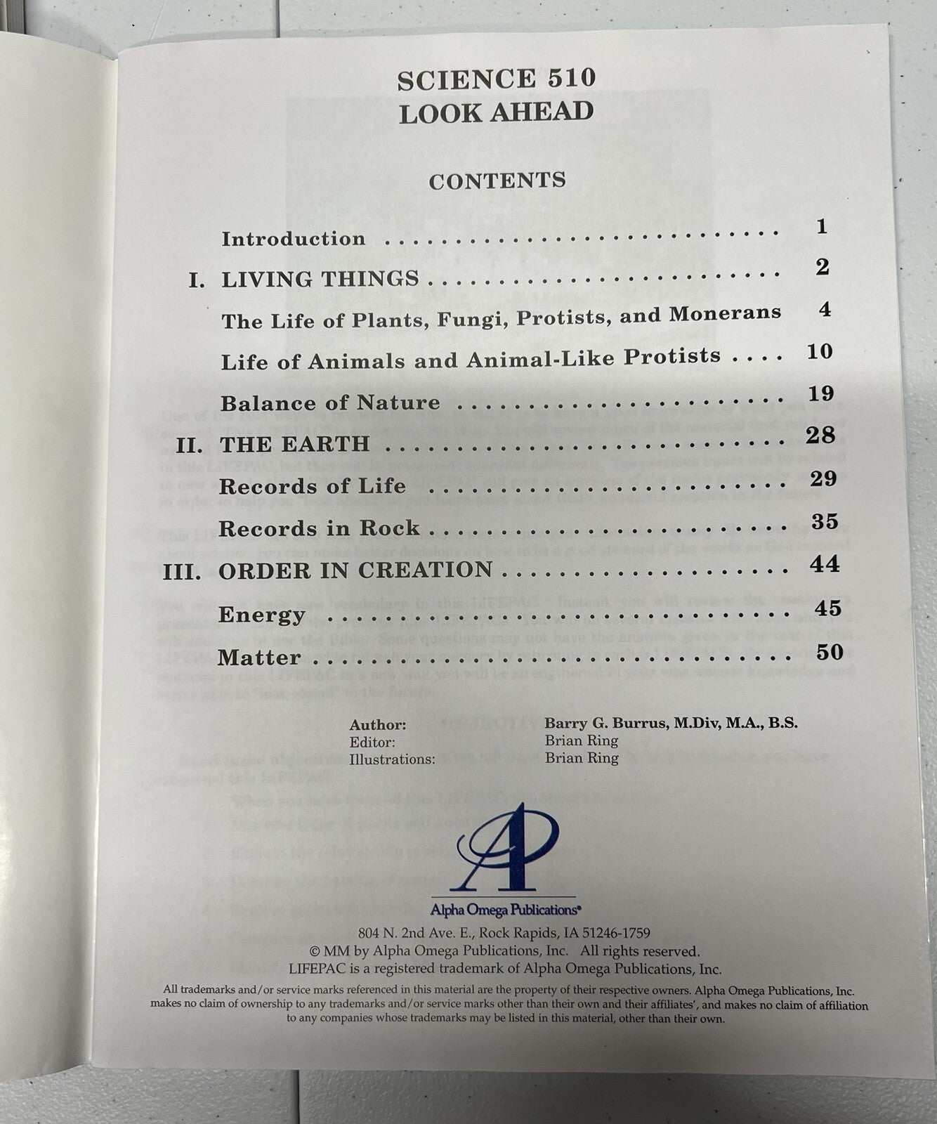 Lifepac Science Grade 5 Teacher’s Guide and Units 2, 3, 8, & 10 Alpha Omega6