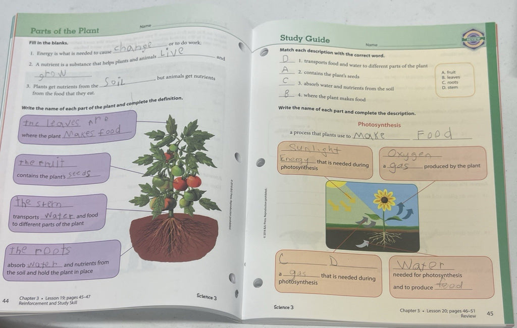 BJU Science 3 activity manual and textbook *some pencil writing* fourth edition4