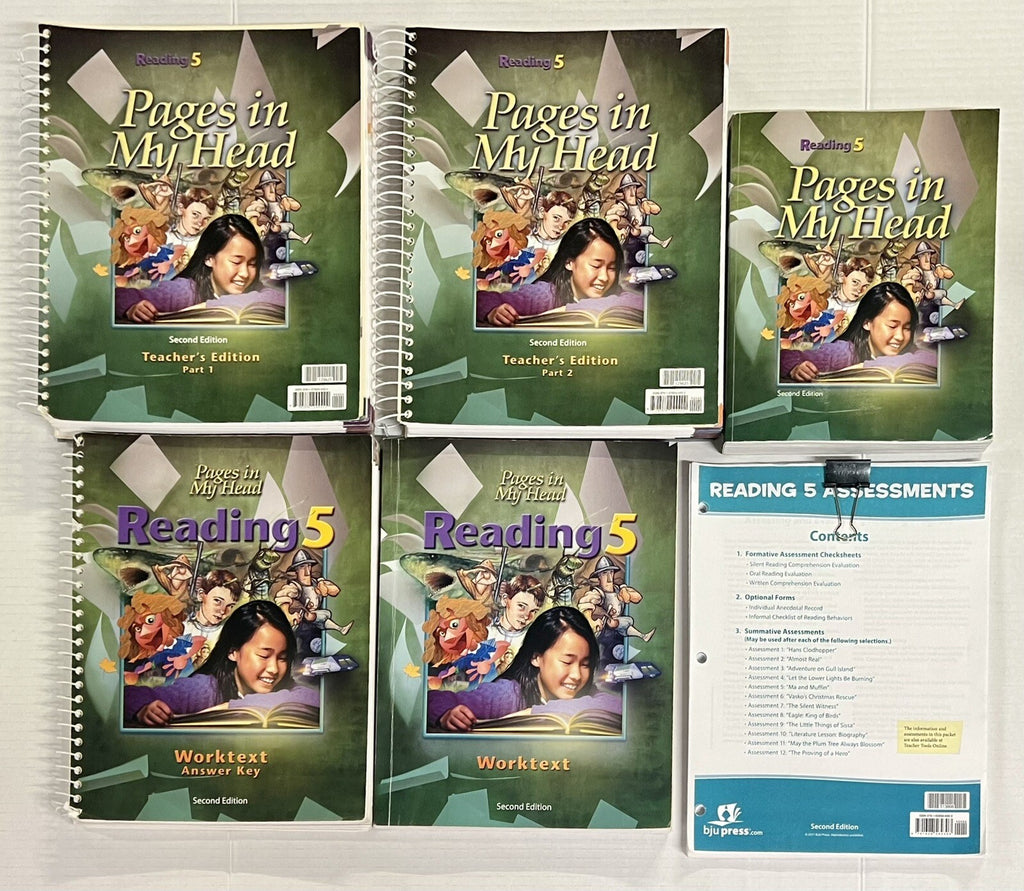 BJU Reading 5 SET Textbook Worktext Teachers Editions 1 & 2 Answer Key Tests0
