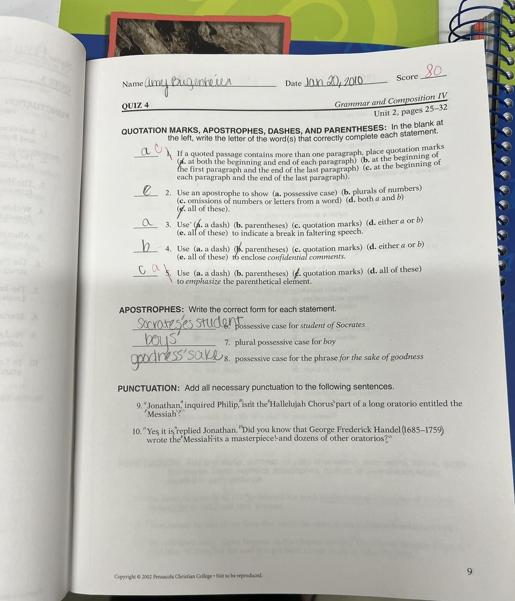 Abeka Grammar and Composition IV 3rd Ed 10th grade Homeschool set (4 Books) READ5