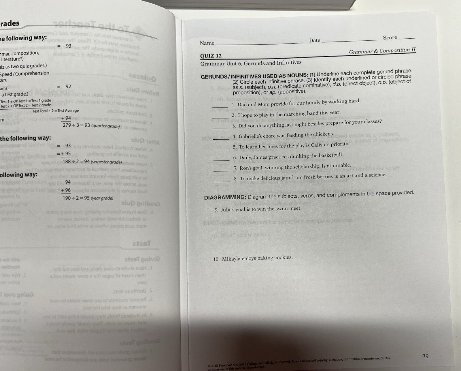 Abeka Grammar Composition II SET worktext quizzes tests teacher key 6th ed READ!2