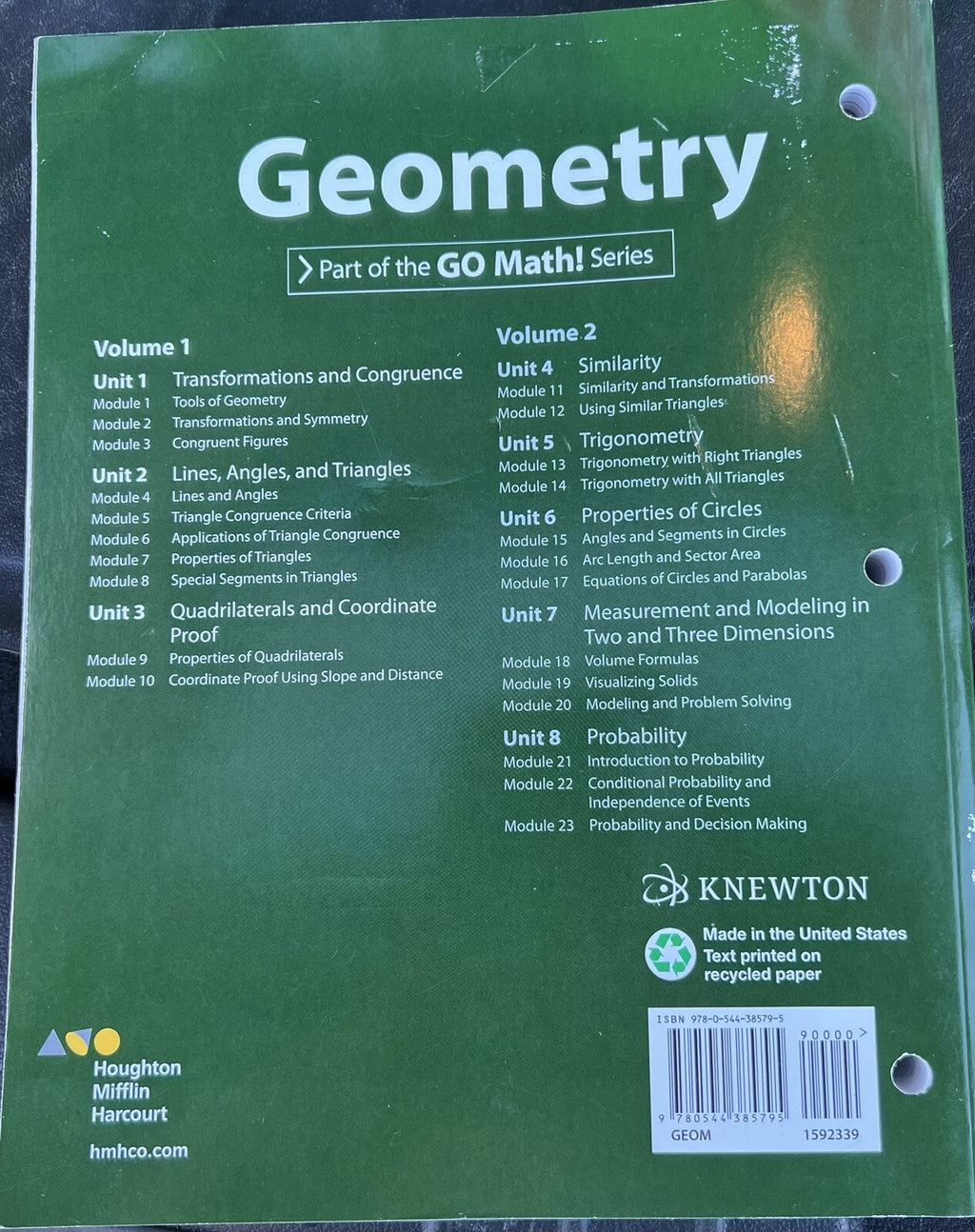 Geometry Volume 1  part of the GO MATH! Series Text with Perforated Pages1