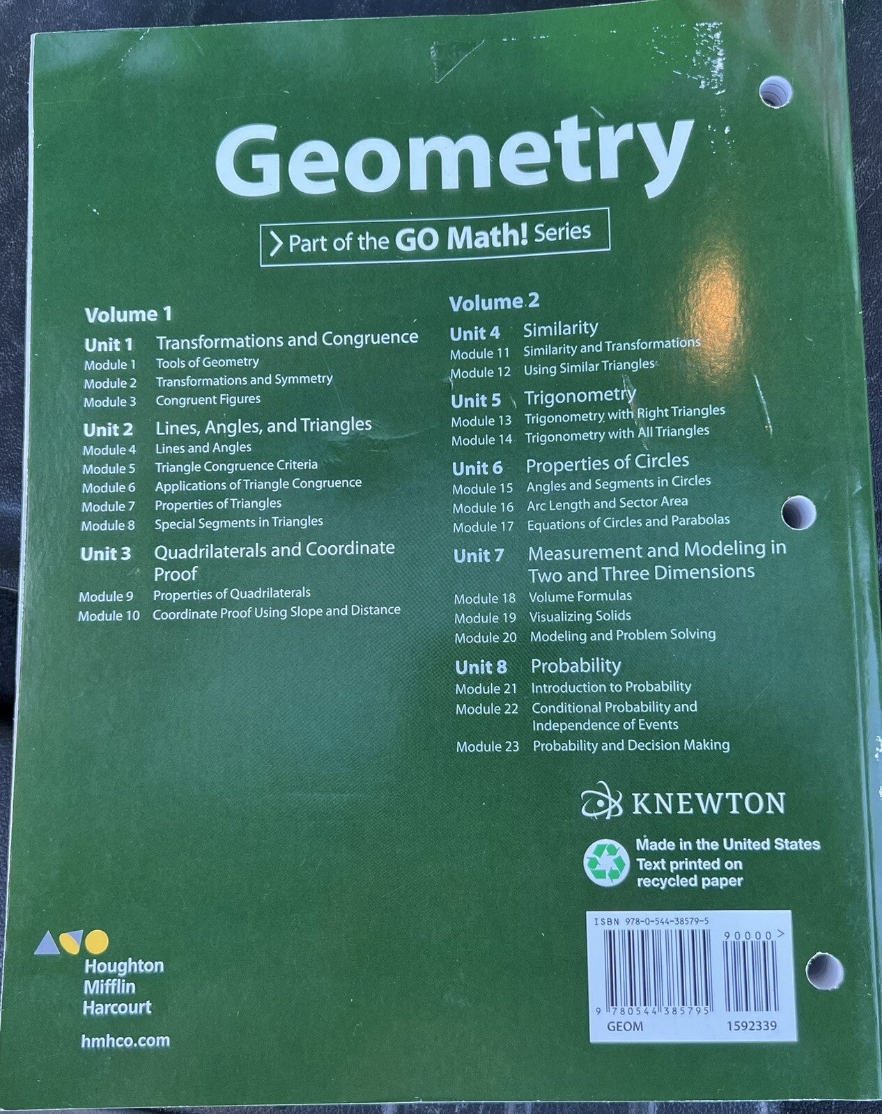 Geometry Volume 1  part of the GO MATH! Series Text with Perforated Pages1