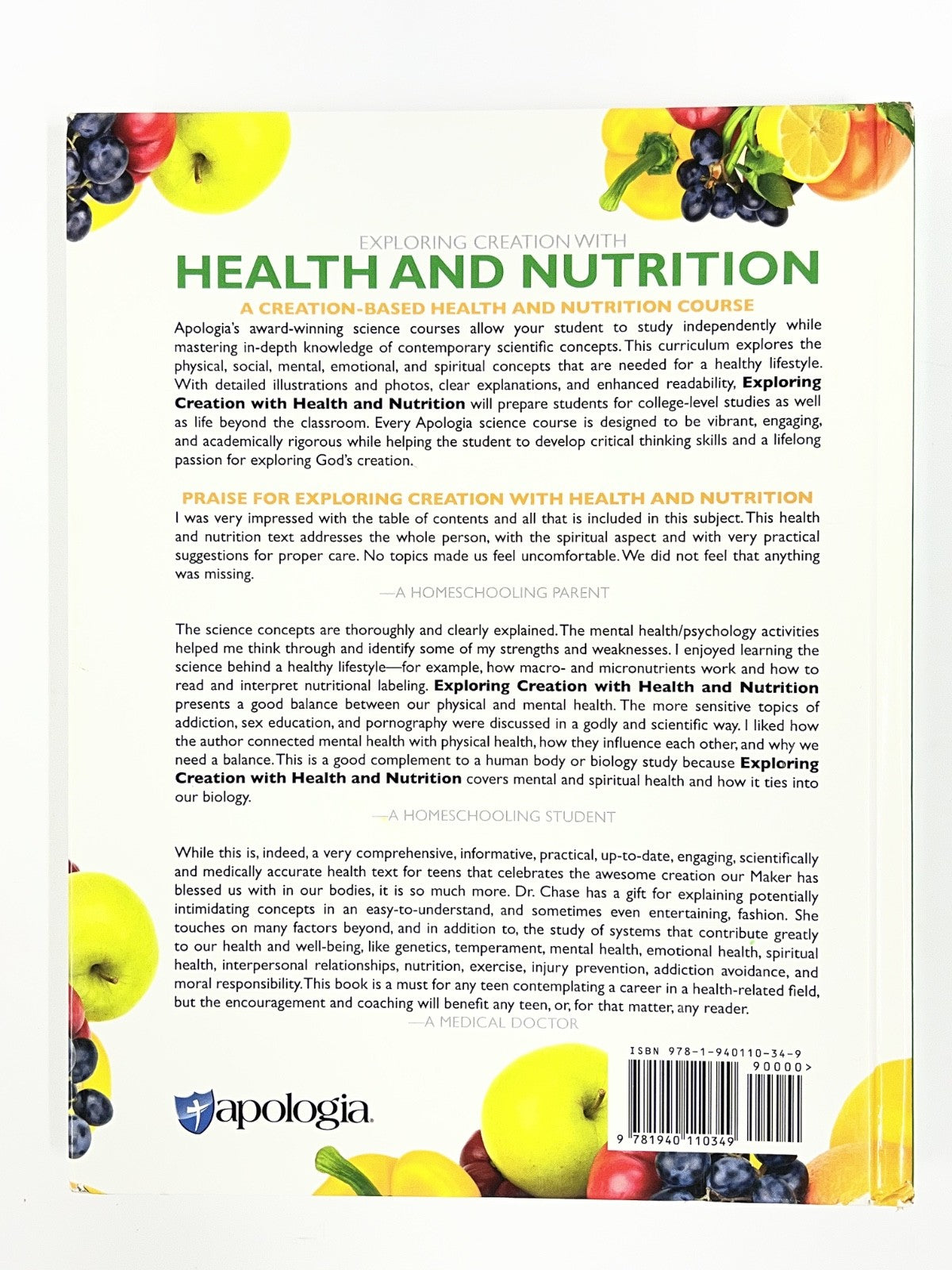 Apologia Exploring Creation with Health and Nutrition, Textbook, Dr. Laura Chase1