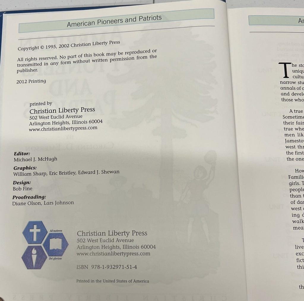 American Pioneers and Patriots 2nd edition Christian Liberty Press homeschool 1