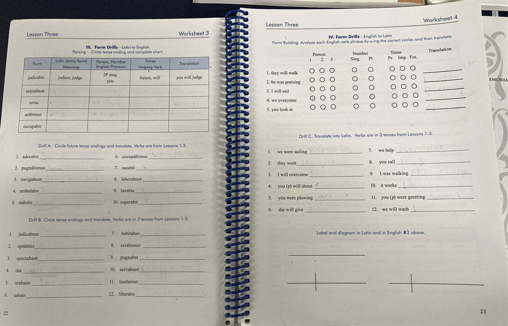 First Form Latin Memoria Press set student text workbook teacher manual key3