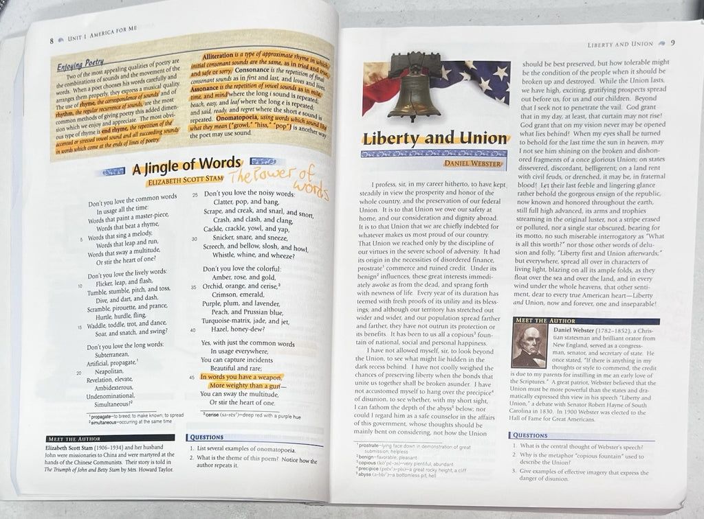 Abeka American Literature 4th ed. textbook (occasional highlighting, see photos)2