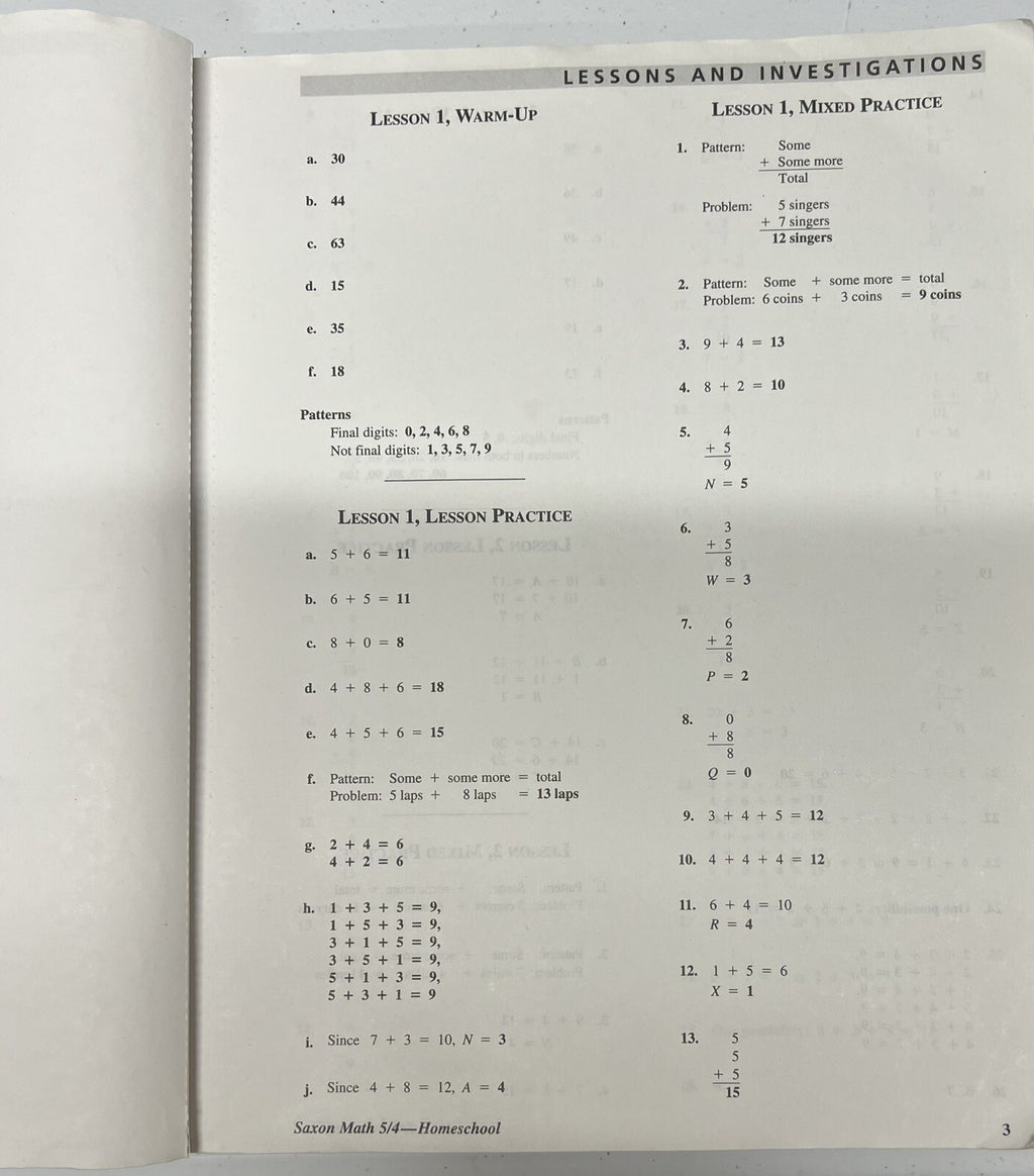 Saxon Math 5/4 54 Homeschool Solutions Manual4